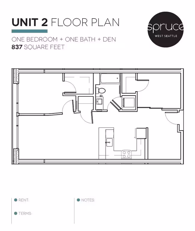 1x1 + Den - 2 A-304 floor plan